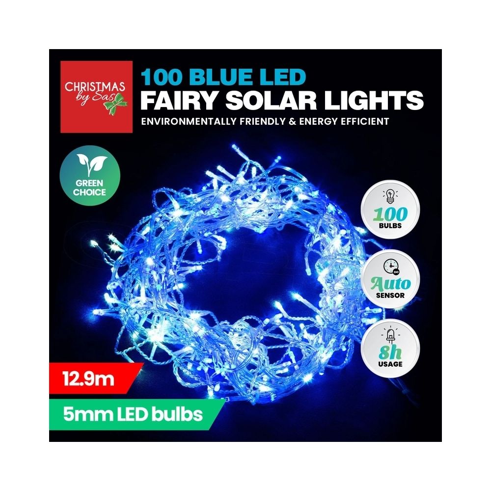 100 LED Lights Solar Fairy Lights 12 Metres - Blue Lights