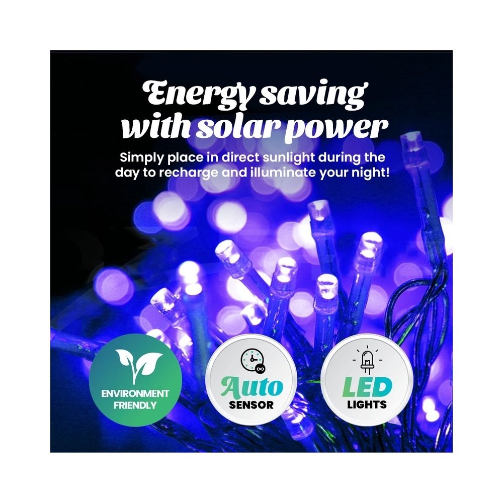 100 LED Lights Solar Fairy Lights 12 Metres - Blue Lights