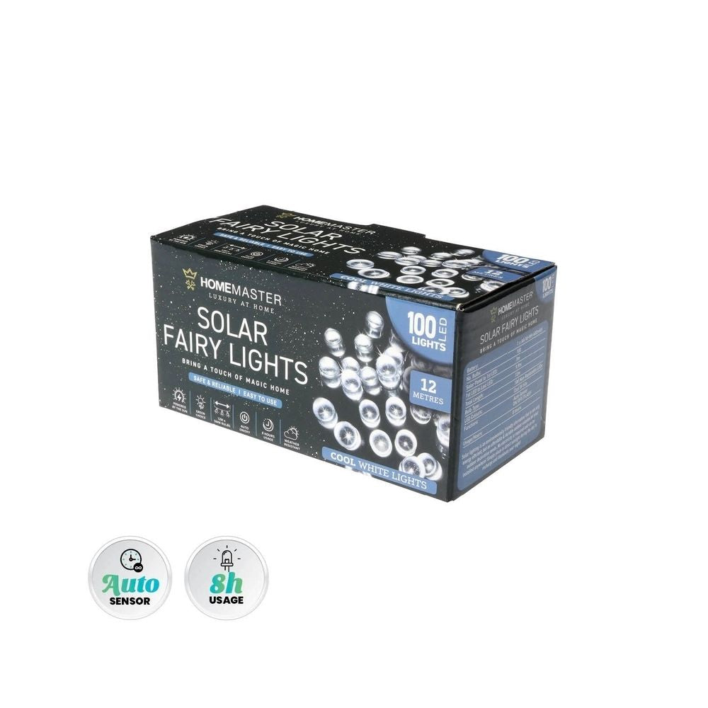 100 LED Lights Solar Fairy Lights 12 Metres - Cool White Lights