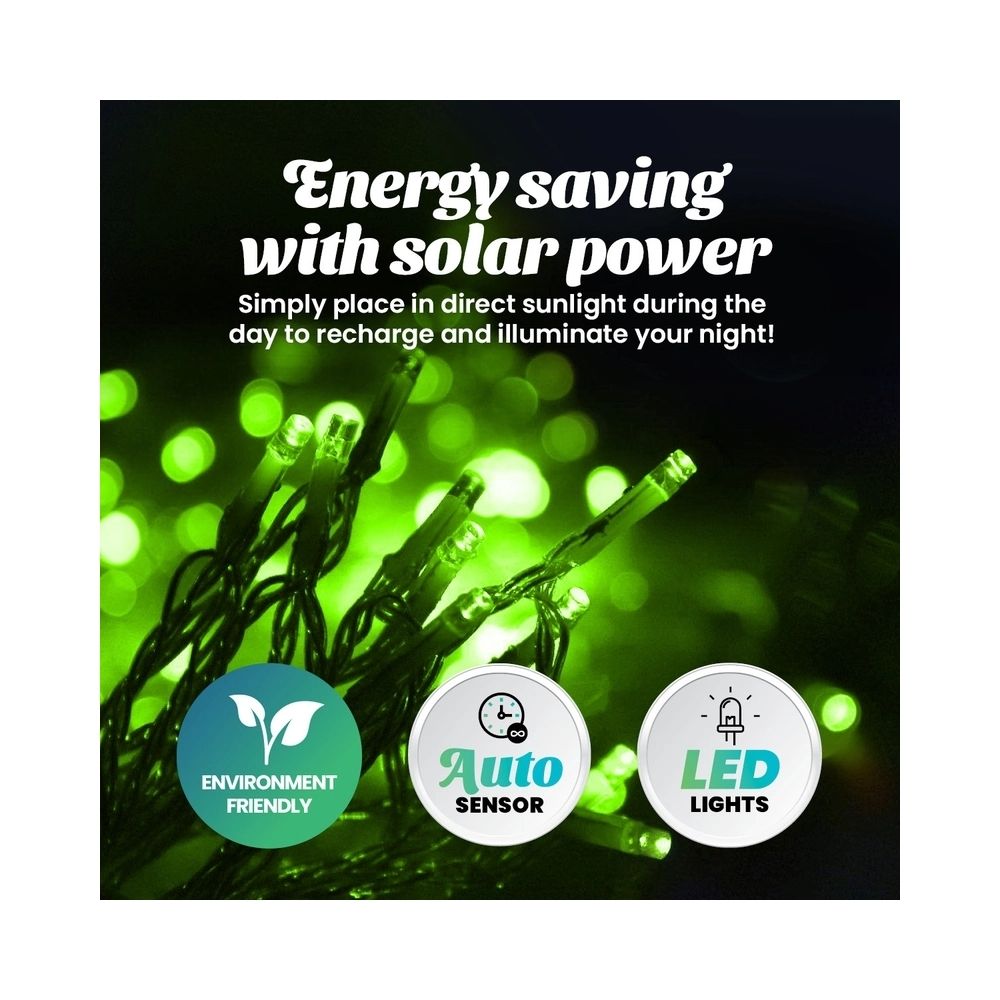 100 LED Lights Solar Fairy Lights 12 Metres - Green Lights