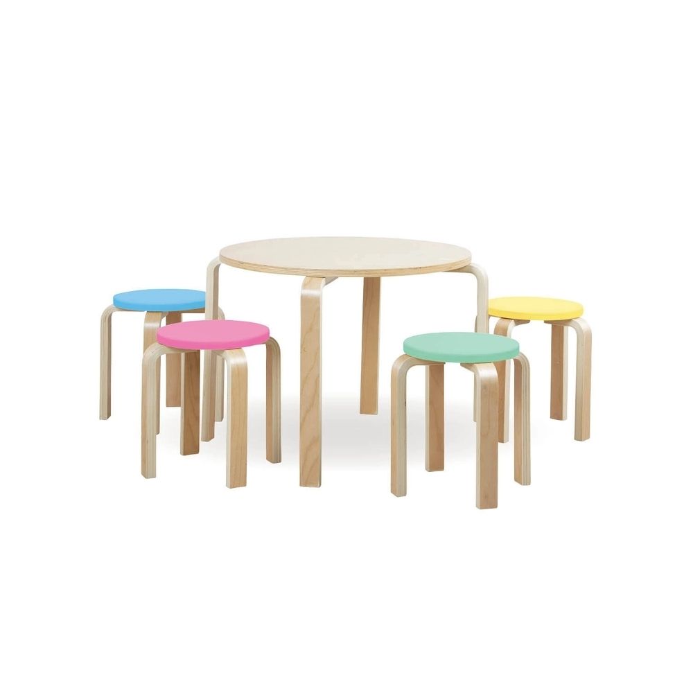 Home Master 5PCE Kids Wooden Table & Coloured Stools Set