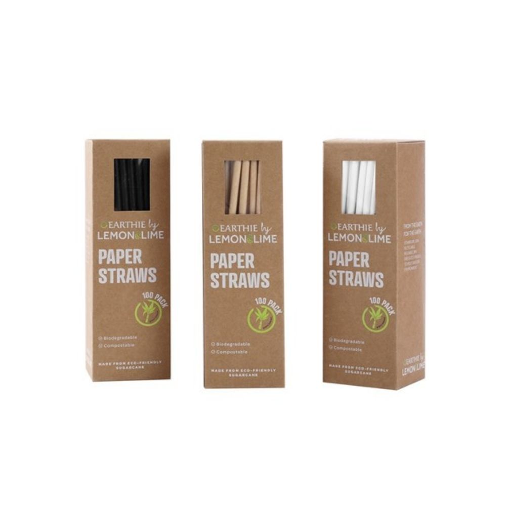 Earthie by Lemon Lime Eco Paper Straws 20cm - 100 Pack