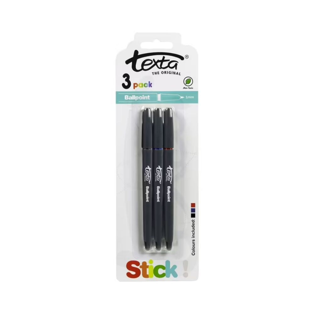 6 Pack x Texta Ballpoint Pens 1mm Assorted Colours 3pc