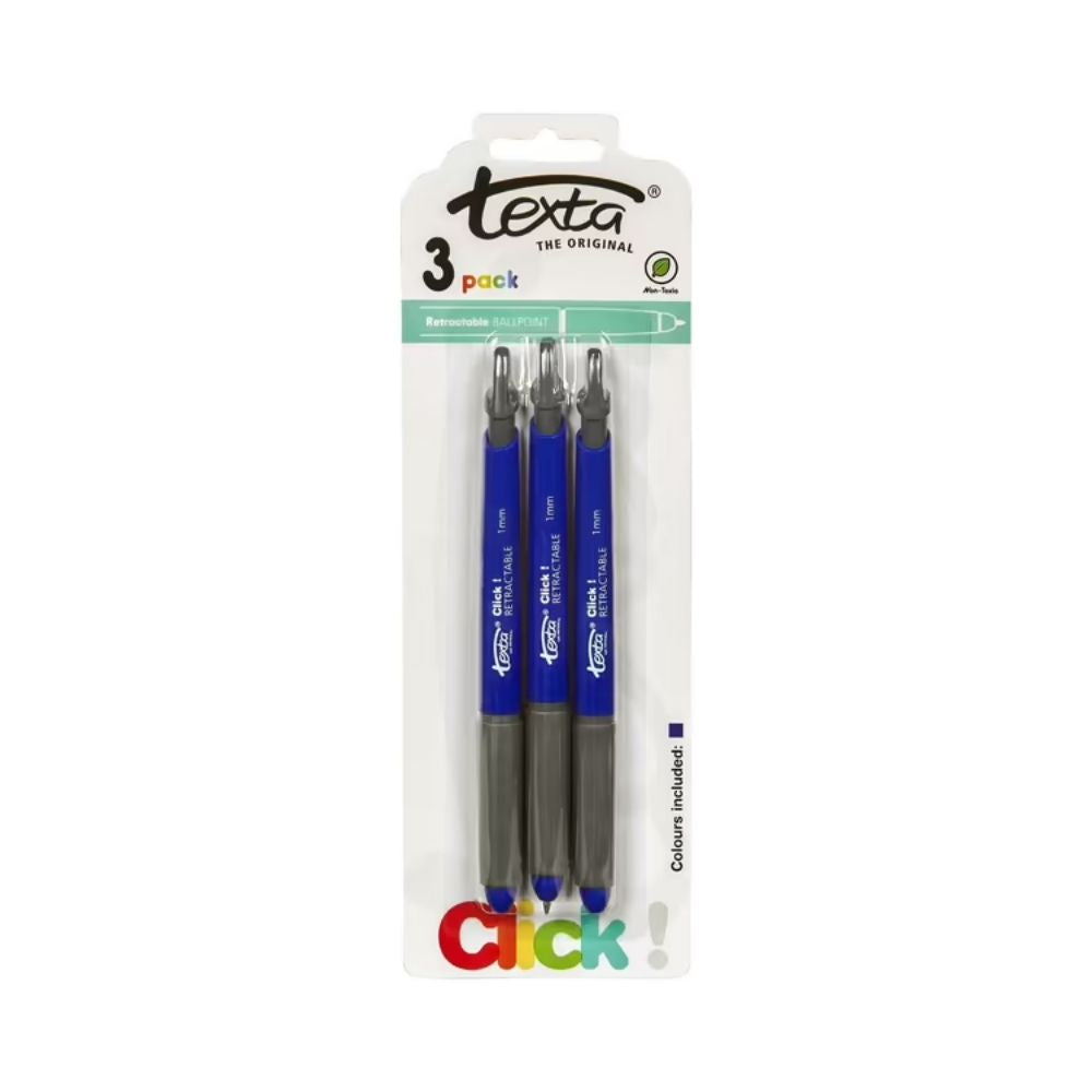 6 Pack x Texta Retractable Ballpoint Pens Blue 3pc