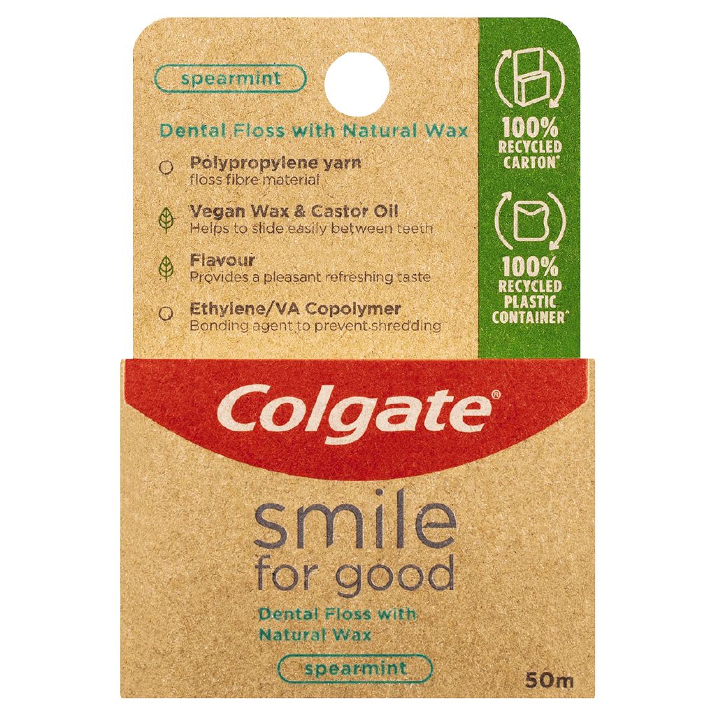 2 Pack x Colgate Floss Smile For Good Dental With Natural Wax - Spearmint - 50m