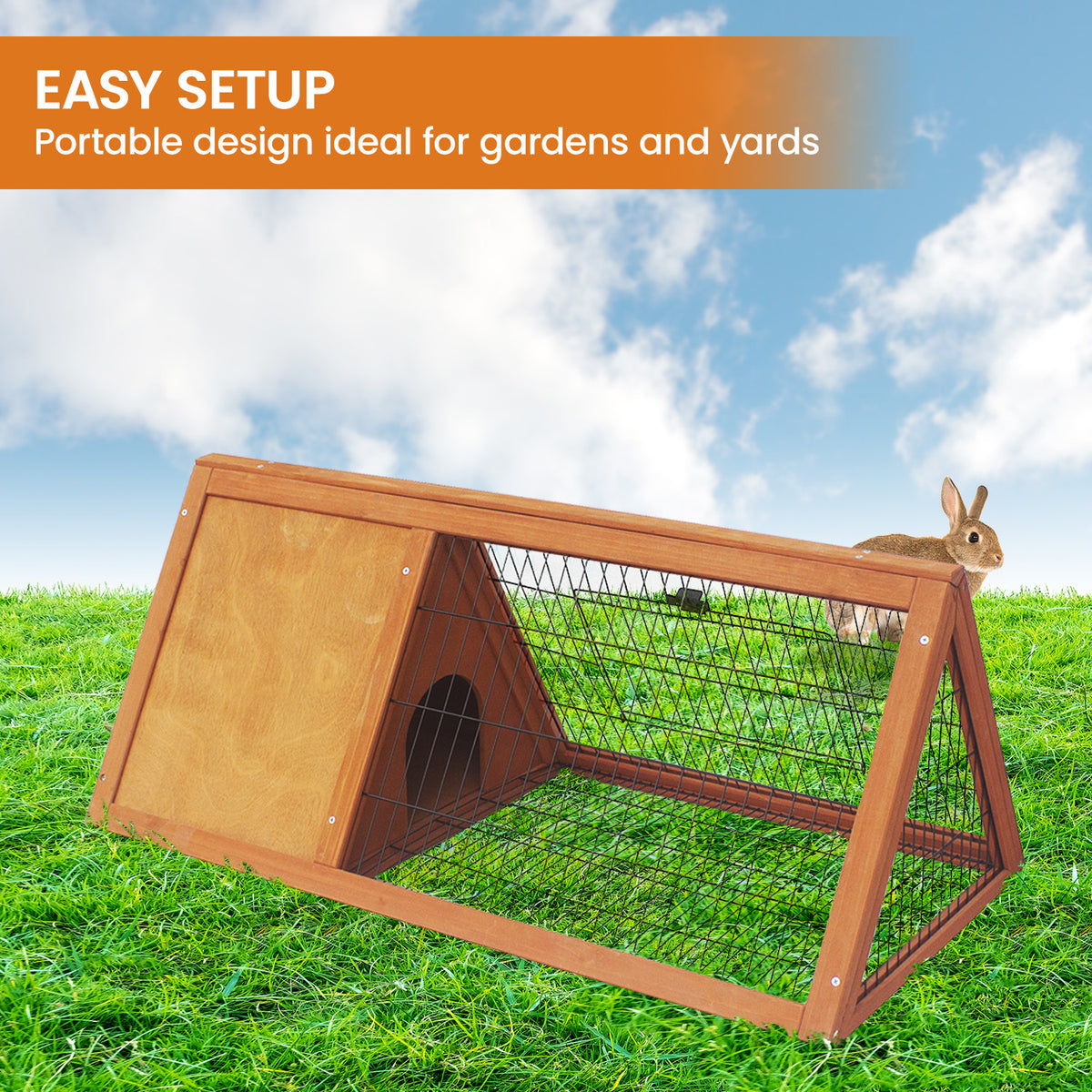 Little Buddies Wooden Triangle Rabbit Animal Hutch - 98cm