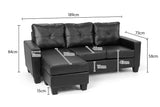 Sarantino Corner Sofa Lounge Couch with Chaise - Black