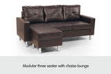 Sarantino Corner Sofa Couch with Chaise - Brown