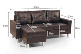 Sarantino Corner Sofa Couch with Chaise - Brown