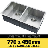 304 Stainless Steel Undermount Topmount Kitchen Laundry Sink - 770 x 450mm