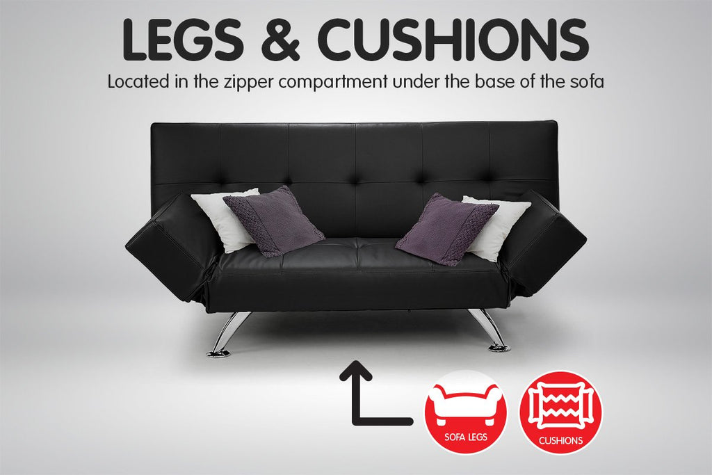 Sarantino 3 Seater Faux Leather Sofa Bed Lounge - Black