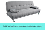 Sarantino 3 Seater Linen Sofa Bed Couch Lounge Futon - Light Grey