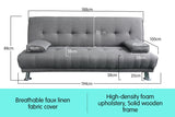 Sarantino 3 Seater Linen Sofa Bed Couch Lounge Futon - Light Grey