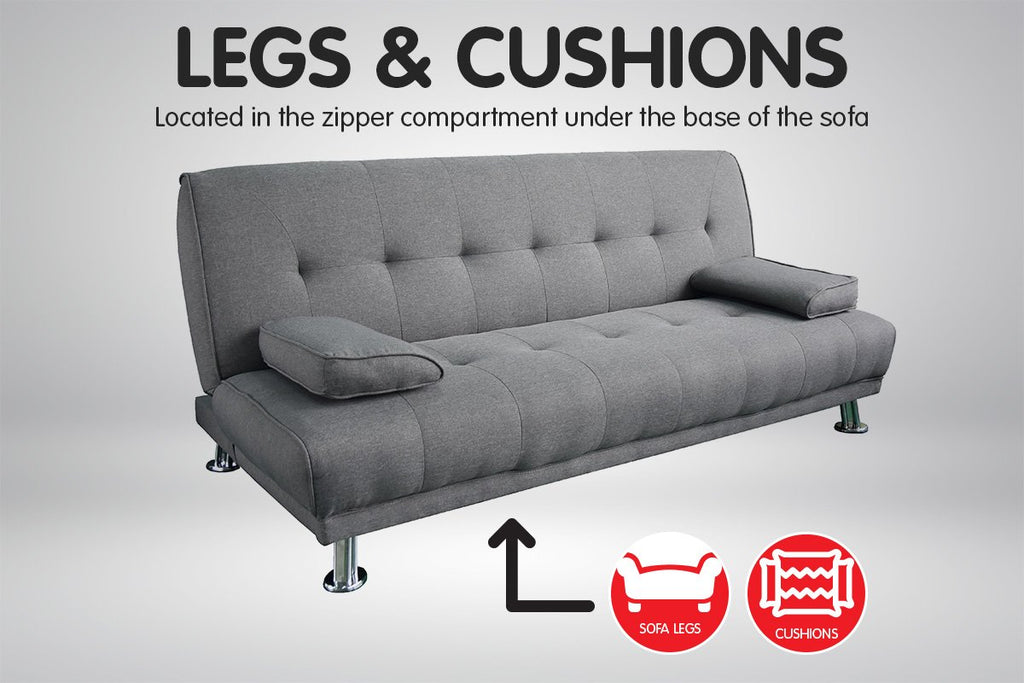 Sarantino 3 Seater Linen Sofa Bed Couch Lounge Futon - Light Grey