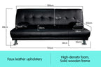 Sarantino 3 Seater Faux Leather Sofa Bed Couch Lounge Futon - Black