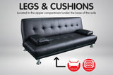 Sarantino 3 Seater Faux Leather Sofa Bed Couch Lounge Futon - Black