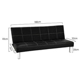 Sarantino 3 Seater Faux Leather Sofa Bed Couch - Black