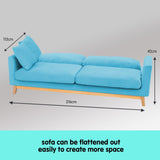 Sarantino 3 Seater Faux Velvet Wooden Sofa Bed Couch Furniture - Blue