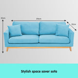 Sarantino 3 Seater Faux Velvet Wooden Sofa Bed Couch Furniture - Blue