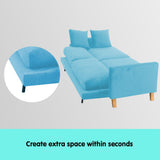 Sarantino 3 Seater Faux Velvet Wooden Sofa Bed Couch Furniture - Blue