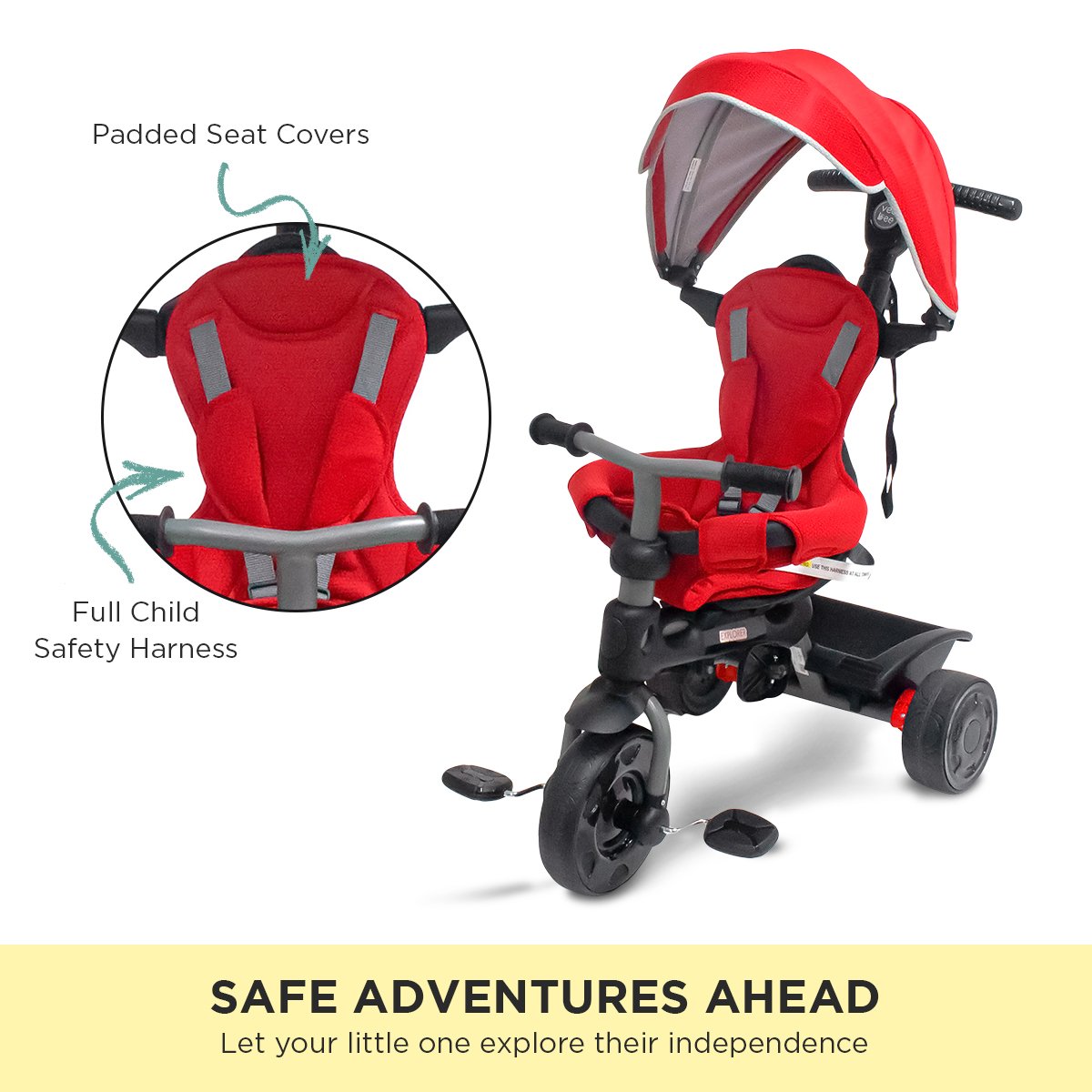 Veebee Explorer 3-Stage Kids Trike with Canopy - Red