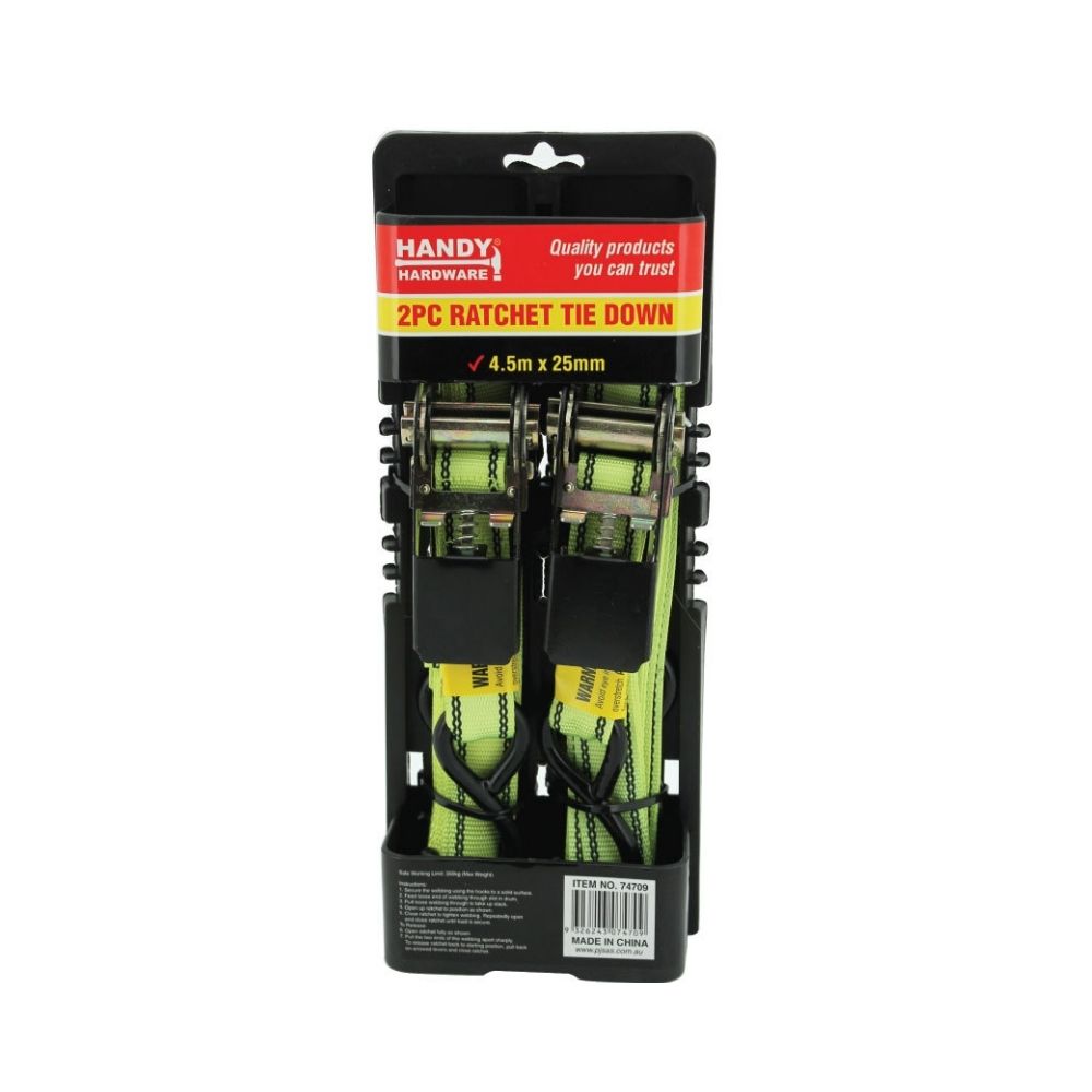 Handy Hardware 2 Piece Ratchet Tie Down 4.5m x 25mm - 230kg