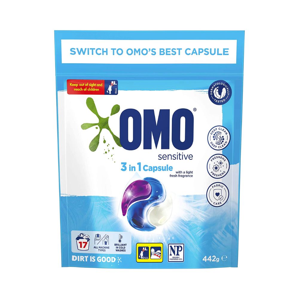OMO Sensitive 3 in 1 Capsule - 17 Pack - 442g