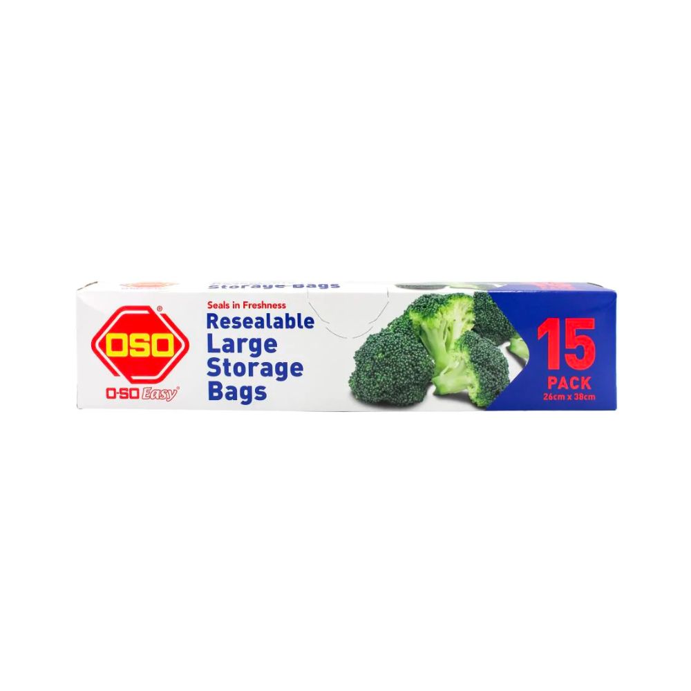 2 Pack x OSO Easy Resealable Large Storage Bags - 26x38cm - 15pc