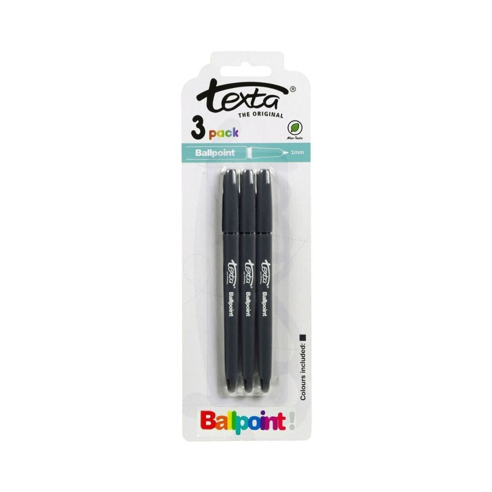 6 Pack x Texta Ballpoint Pens 1mm Black 3pc