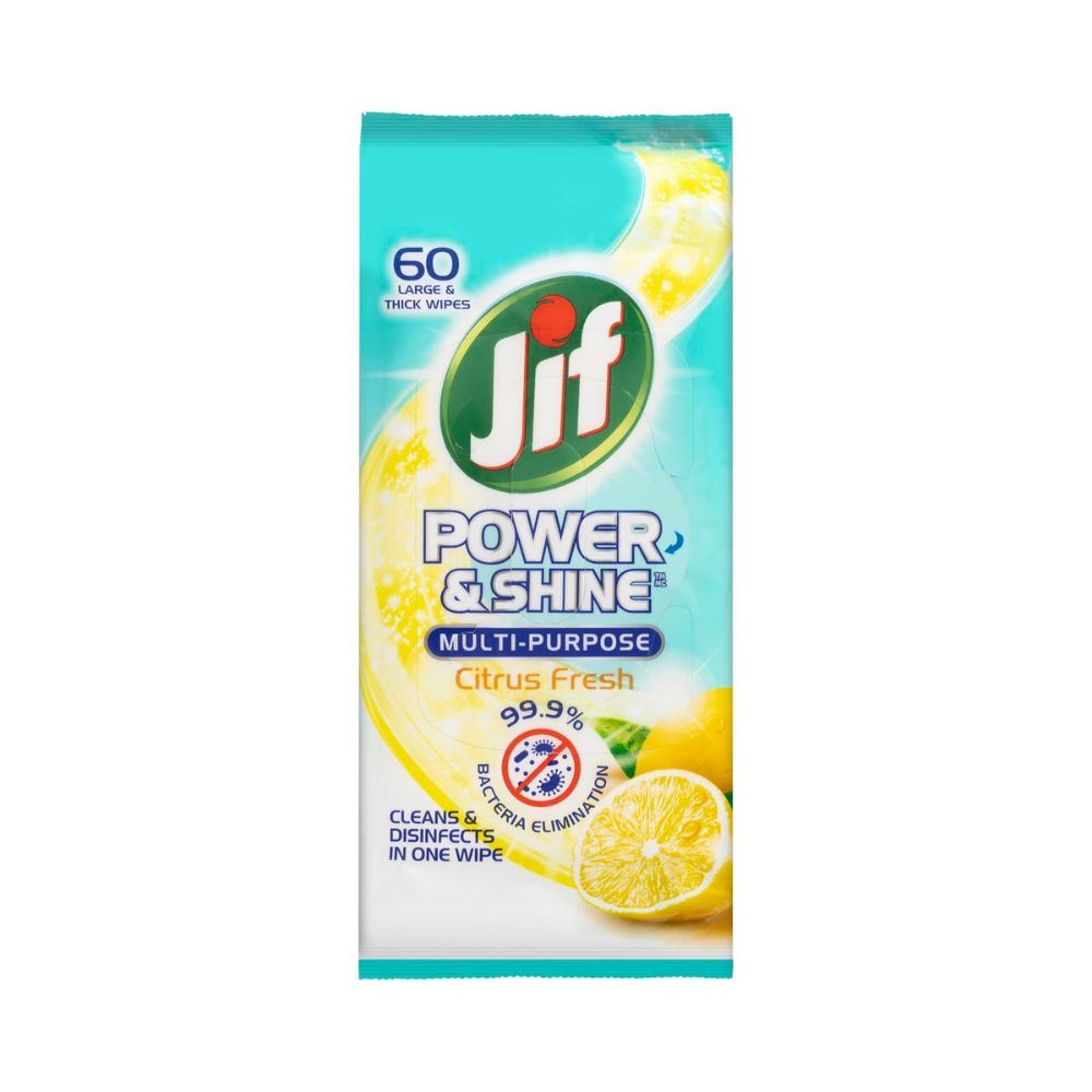 3 Pack x 60pk Jif Power & Shine Multipurpose Cleaning Wipes Citrus Fresh