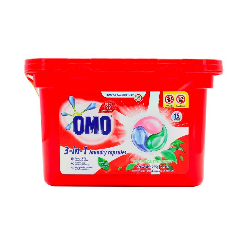 2 Pack x OMO 3-In-1 Fresh Eucalyptus Laundry Capsules 15pc - 225g