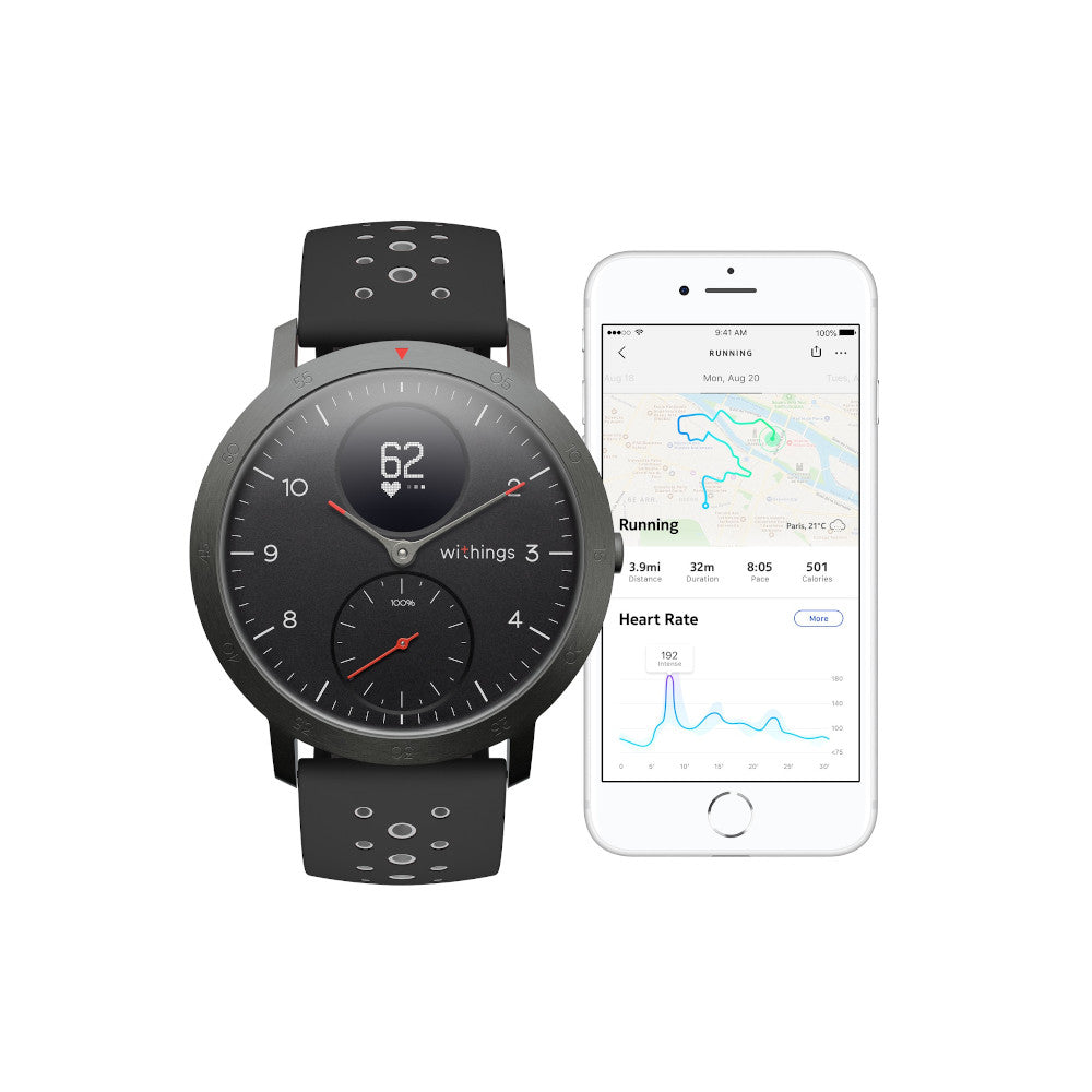 Withings Steel Sport Hybrid Smartwatch with Heart Monitoring Fitness Activity Tracking & GPS - Black