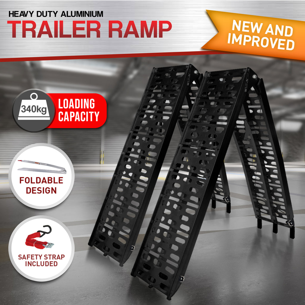 2x Aluminium ATV Loading Ramp Foldable - Black