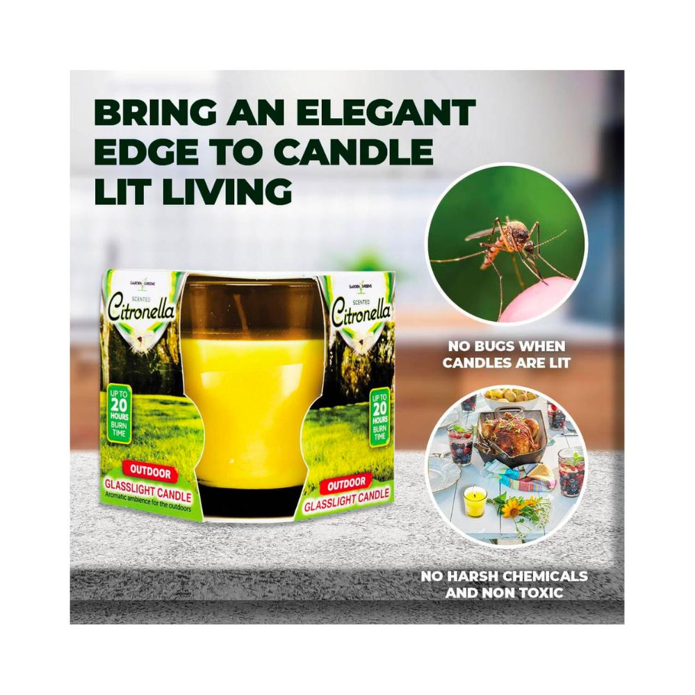 4 Pack x Garden Greens Citronella Scented Candles Cylinder Glass Jars - 120g