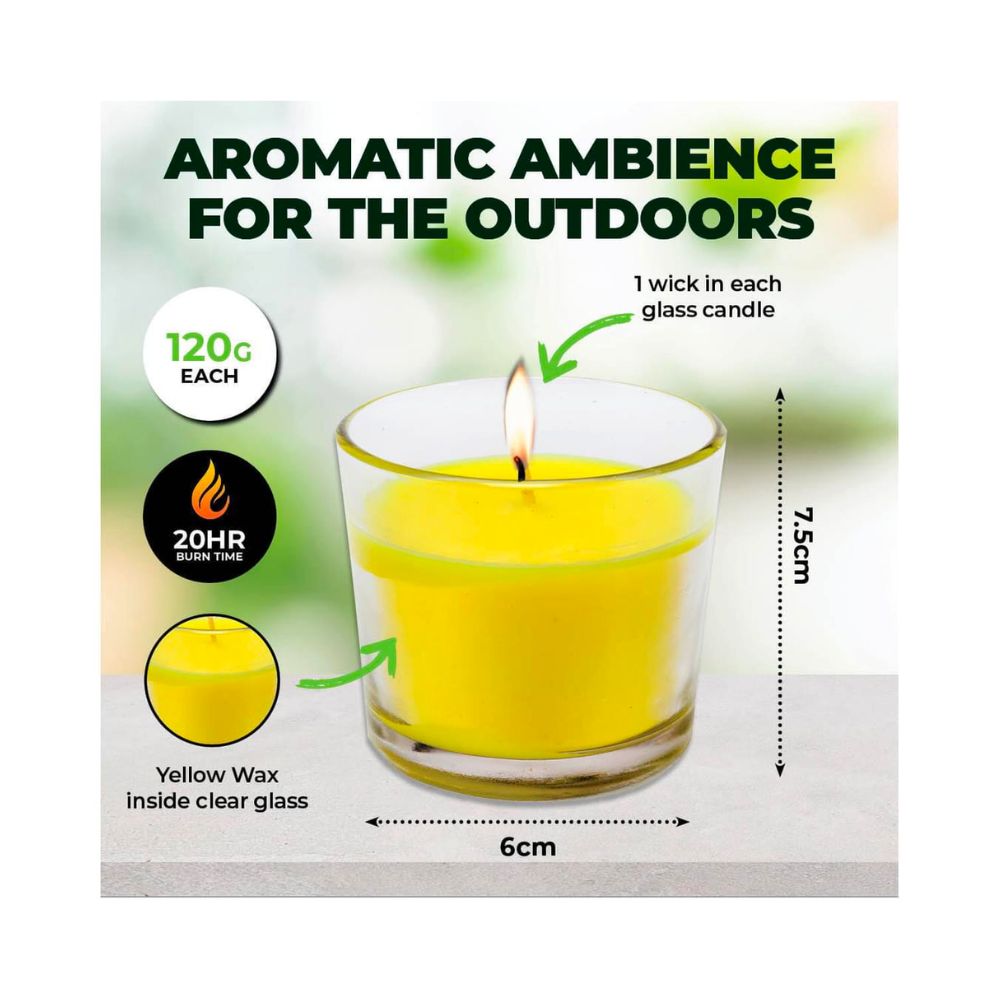 4 Pack x Garden Greens Citronella Scented Candles Cylinder Glass Jars - 120g