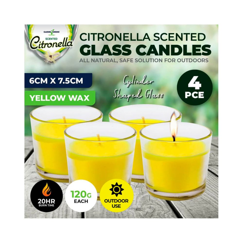 4 Pack x Garden Greens Citronella Scented Candles Cylinder Glass Jars - 120g