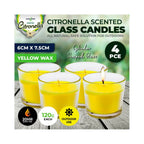 4 Pack x Garden Greens Citronella Scented Candles Cylinder Glass Jars - 120g