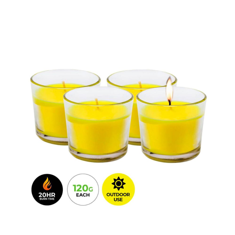 4 Pack x Garden Greens Citronella Scented Candles Cylinder Glass Jars - 120g