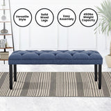 Cate Button-Tufted Upholstered Bench by Sarantino - Blue Linen