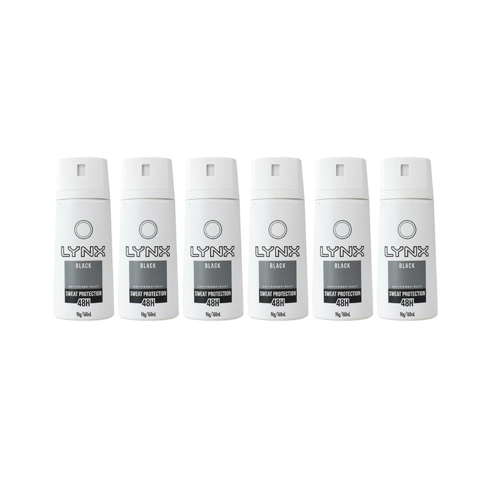 6 Pack x Lynx Black Antiperspirant 48Hr Sweat Protection - 160mL