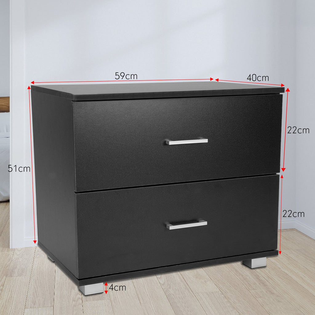 Bedside Table with Drawers MDF Wood - Black