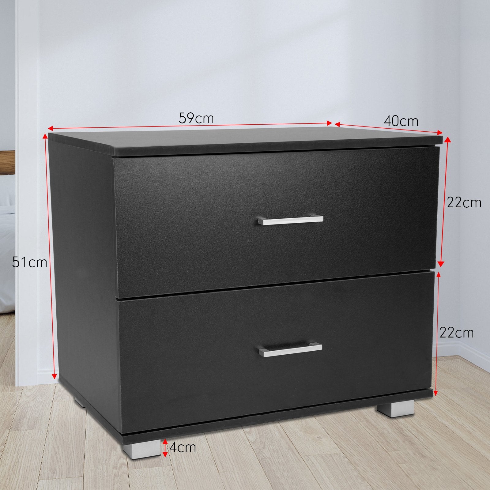 Bedside Table with Drawers MDF Wood - Black