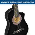 Karrera 38in Pro Cutaway Acoustic Guitar with Carry Bag - Black