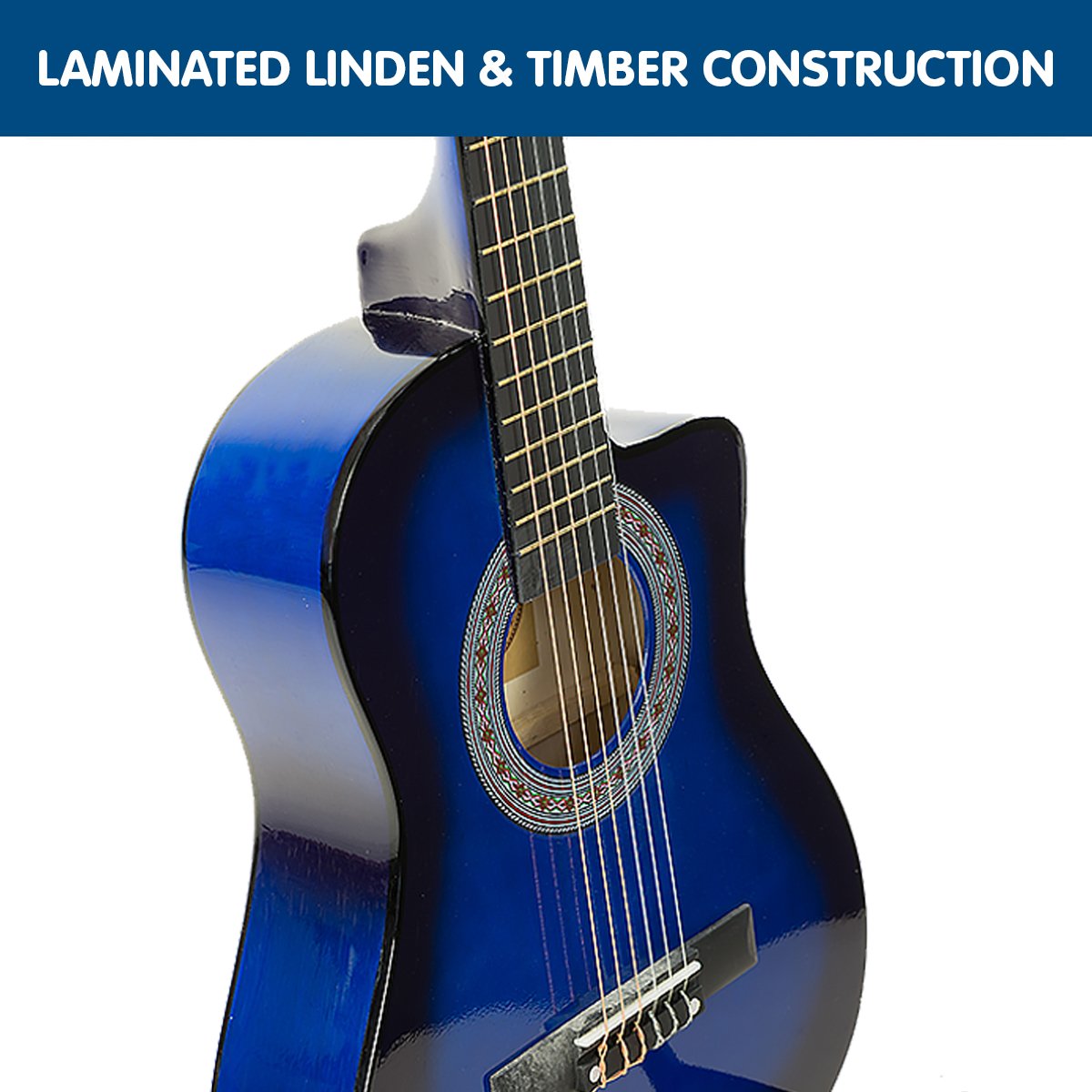 Karrera 38in Pro Cutaway Acoustic Guitar with Bag Strings - Blue Burst