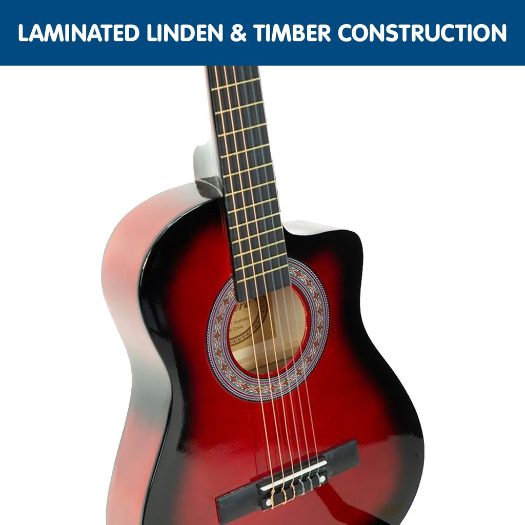Karrera 38in Pro Cutaway Acoustic Guitar with guitar bag - Red Burst