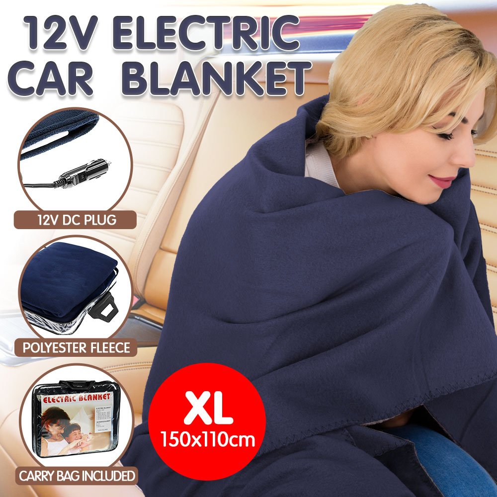 Heated Electric Car Blanket 150x110cm 12V Blue Smooth Sales