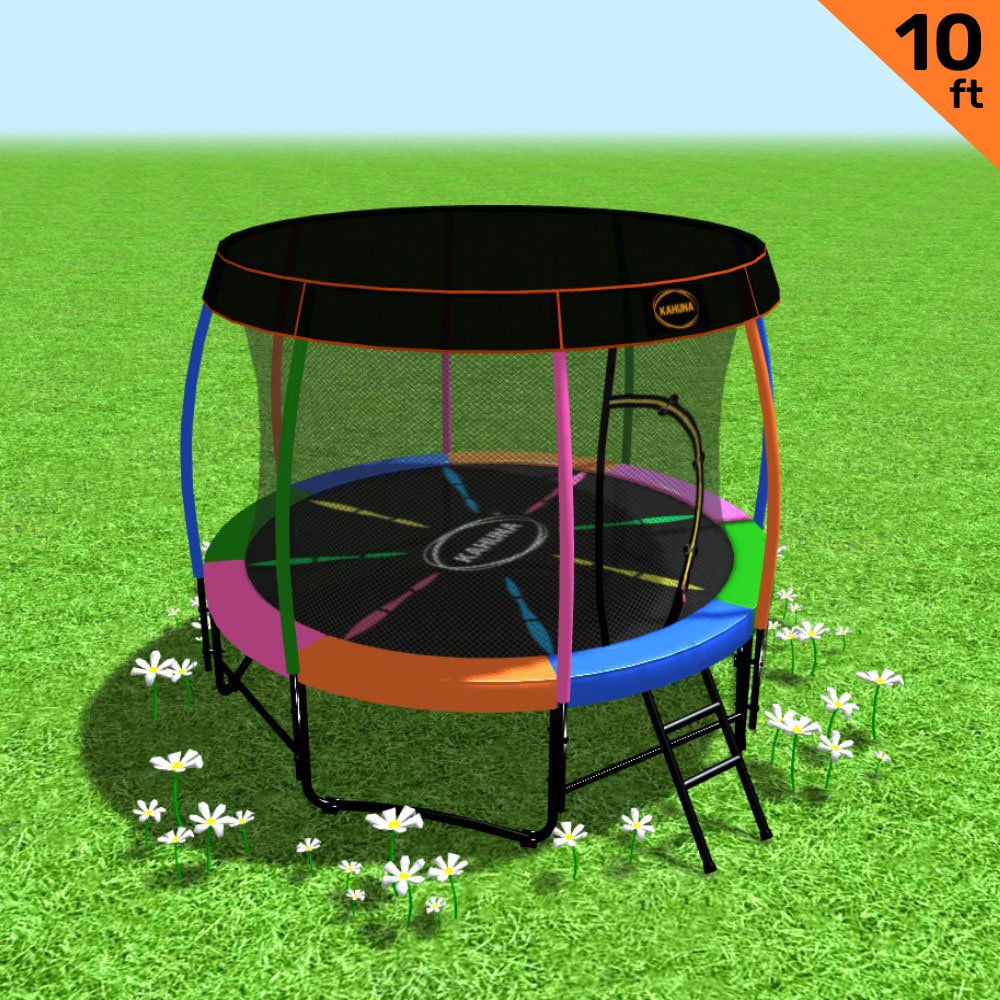 Kahuna Trampoline 10 ft with  Roof - Rainbow