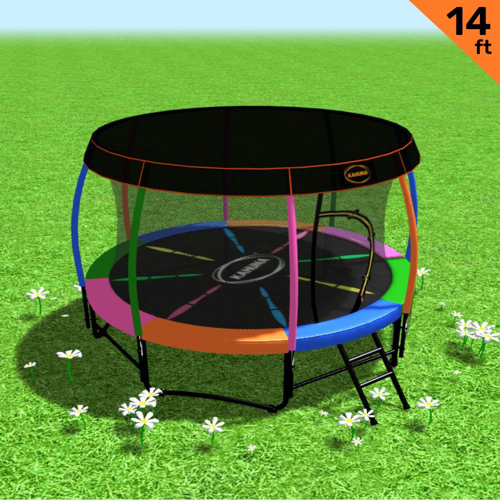 Kahuna Trampoline 14 ft with  Roof - Rainbow