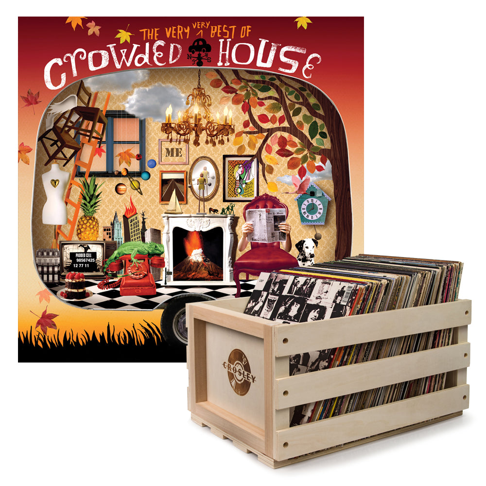 Crosley Record Storage Crate &  Crowded House The Very Very Best Of Crowded House - Double Vinyl Bundle