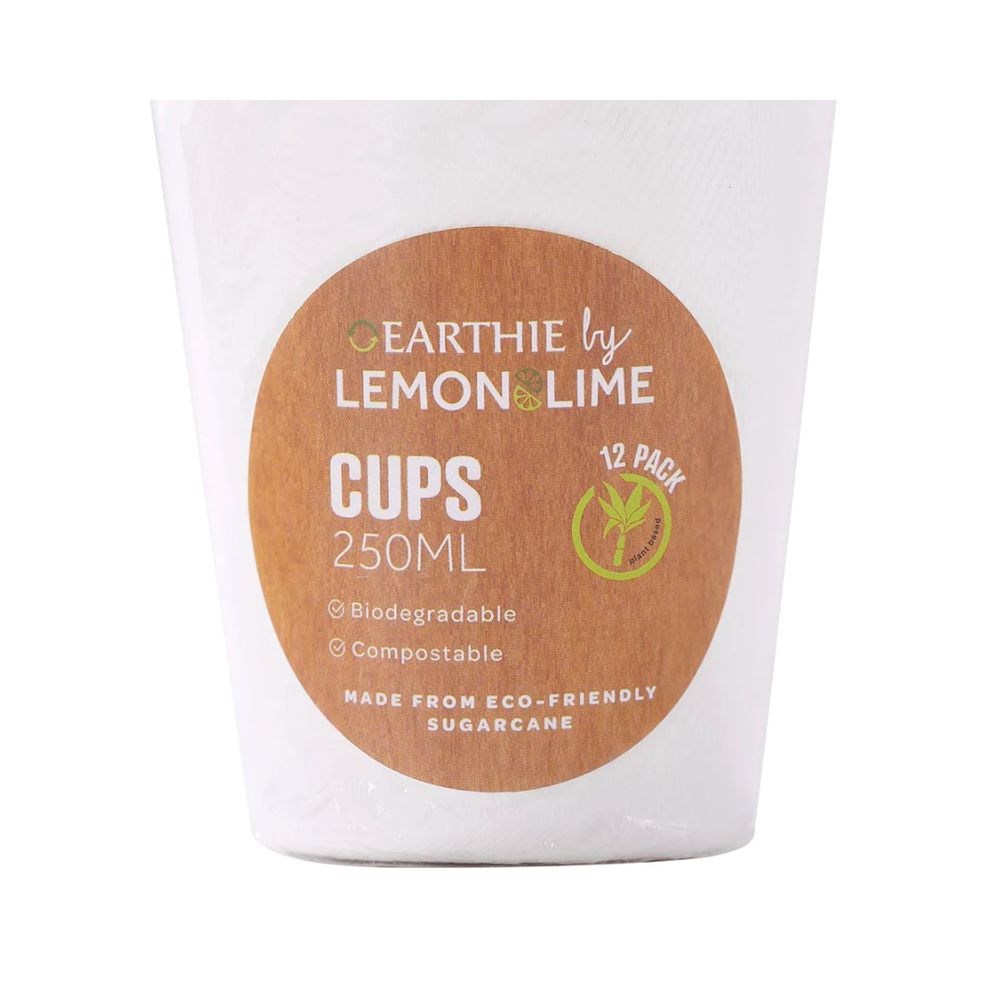 2 Pack x Lemon & Lime ECO Sugarcane Cups White 12pc - 250ml